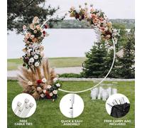 Wedding Moongate Arch White 2m/ 200cm Arbour Round Outdoor Decor Background Flower Balloon Circle Hoop Frame Backdrop Party Decoration Floral Prop Floor Standing Baby Shower Birthday Christening White