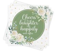 Wedding Napkins Eucalyptus Sage Green Serviette Cheers to Love Laughter Happily Ever After Disposable Decorative Towels for Wedding Shower Banquet Rehearsal Decoraions
