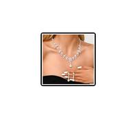 Wedding Necklace Earrings Sets for Women Crystal Bridal Flower Pendant Necklace Chain Vintage Rhinestone Necklace Teardrop Ball Dangle Jewelry for Bride Bridesmaid (Silver)