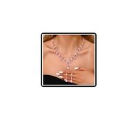 Wedding Necklace Earrings Sets for Women Crystal Bridal Flower Pendant Necklace Chain Vintage Rhinestone Necklace Teardrop Ball Dangle Jewelry for Bride Bridesmaid (Pink)