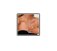 Wedding Necklace Earrings Sets for Women Crystal Bridal Flower Pendant Necklace Chain Vintage Rhinestone Necklace Teardrop Ball Dangle Jewelry for Bride Bridesmaid (Gold)