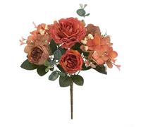 Wedding Party Decor Silk Peony Artificial Flowers, Long lasting Fake Bouquet, 1 Big Peony, 3 Small Peony, 2 Hydrangea, Beautiful Colors (Orange)