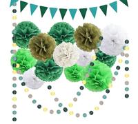 Wedding Party Decorations - 15PCS Green Ivory Tissue Paper Pom Poms, Dots Paper Garland for Neutral Baby Shower, Vintage Party, Birthday, Bridal Showers, Rustic Wedding Decor