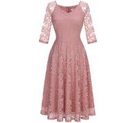 Wedding Party Dress - Women's V-Neck Lace Summer Dress in Blush Pink, Size 3XL