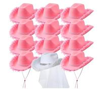 Wedding Party Hat For Bridal Sequined Belt Furry Trim Cowgirls Hat For Bride Bridesmaids Music Festival 12Pcs Bachelorette Party Accessories