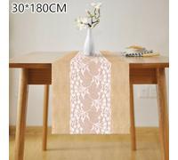Wedding Party Table Runner in Rustic Burlap Hessian with Floral Lace, Suitable for Home Decoration, Jute Fabric, Reusable with Finished Edges (30×180cm)