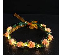 Wedding Party Vintage Crown Flower Headband, Vintage Wreath Decoration, Elegant LED Light Wreath Garland Decoration Women Luminous(orange)