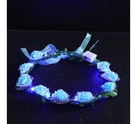 Wedding Party Vintage Crown Flower Headband, Vintage Wreath Decoration, Elegant LED Light Wreath Garland Decoration Women Luminous(blue)