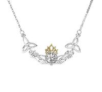 Wedding Pendants for Ladies Necklace for Women Sterling Silver Girls Crystal Hands Holding Crown Love Heart Pendant Necklace (Silver, One Size)