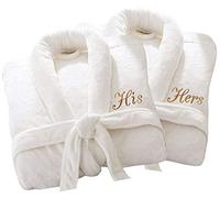 Wedding Personalised Luxury Bath Robe His Hers/Mr Mrs 100% Cotton Terry Towel Bathrobes Extra Absorbent With Belt Bath Shower Anniversary Wedding Gift (White His/Hers)