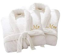 Wedding Personalised Luxury Bath Robe His Hers/Mr Mrs 100% Cotton Terry Towel Bathrobes Extra Absorbent With Belt Bath Shower Anniversary Wedding Gift (White Mr/Mrs)