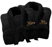 Wedding Personalised Luxury Bath Robe His Hers/Mr Mrs 100% Cotton Terry Towel Bathrobes Extra Absorbent With Belt Bath Shower Anniversary Wedding Gift (Black His/Hers)