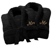 Wedding Personalised Luxury Bath Robe His Hers/Mr Mrs 100% Cotton Terry Towel Bathrobes Extra Absorbent With Belt Bath Shower Anniversary Wedding Gift (Black Mr/Mrs)