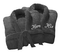 Wedding Personalised Luxury Bath Robe His Hers/Mr Mrs 100% Cotton Terry Towel Bathrobes Extra Absorbent With Belt Bath Shower Anniversary Wedding Gift (Grey His/Hers)