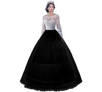 Wedding Petticoat 2 Hoops Cotton 1 Layer lace Net A Line Petticoat Vintage Crinoline Hoop Skirt Shaping Slips for Wedding Bridal Dress Medieval Victorian Costume Princess Dress Underskirt(Black,16)