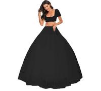 Wedding Petticoat Hoopless 3 Layers Tulle Petticoats Floor Length Crinoline A-line Underskirt Full Slips for a line Wedding Ball Princess Costume Bridal Dress Fancy Skirt, White Black(Black,14)