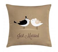Wedding Pillow Case Just Married Birds Kiss Side Sleeper Pillow Case Without Pillow with Zip and Side Print Washable A 45cm X 45cm