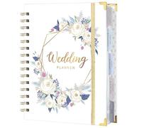 Wedding Planner & Organizer Book for Brides - 5 Tabbed Sections, A5 Size(6.5"x8.5"), Hardcover, 5 Inner Pockets, Stickers, Note Pages - Elegant Purple & White Cover with Metal Corners