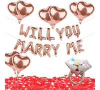 Wedding Proposal Decoration - Will You Marry Me Balloons Banner Heart Shaped Balloons with 500Pcs Rose Petals for Wedding Engagement Decoration Ideas