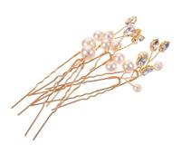 Wedding Rhinestone Pearl 6pcs U Shaped Hair Pins for Bridal Updos | Golden Alloy Finish, Smooth Edges and Fine Polish, for Dancers, , Daily Wear