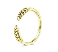 Wedding Ring and Band for Women, 925 Silver Gold Plated Delicate Engrave Rings Open for Her Size R 1/2