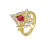 Wedding Ring Band, The Promise Ring Gold Teardrop with Red Lab Created Ruby 9K Yellow Gold Size S 1/2