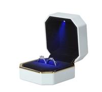 Wedding Ring Box 1 Pcs Jewelry Ring Box Luxury Rubber Necklace Pendant Display With Light For Proposal Engagement Wedding Case(White)