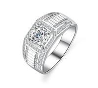 Wedding Ring for Men Gold 14K Solid Promise Rings Big with 1ct Moissanite White Gold Engagement Bands for Him Size S 1/2