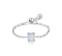 Wedding Ring for Women, Friends Rings Adjustable Chain Design with Solitaire 0.25ct Oval Opal 9K White Gold Size R 1/2