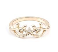 Wedding Ring Insert for Women Real Gold Rings Yellow 18K Moissanite Infinity Band with Leaf Shape Moissanite Size M 1/2 Popular for Ladies Anniversary Jewelry