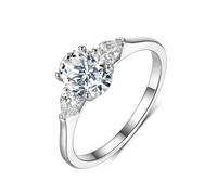 Wedding Ring Set, Mothers Ring Three-Stone White Gold with Oval Shape 1.5ct Moissanite Platinum 950 Size M 1/2