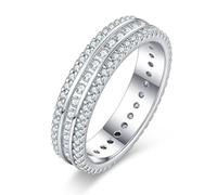 Wedding Ring Set, Promise Ring to Myself 3 Row Round with Moissanite Silver 9K White Gold Size P 1/2