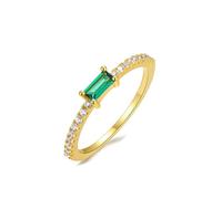 Wedding Ring Sets, Cute Promise Ring Gold Geometric Rectangle with Green Lab Created Emerald 9K Yellow Gold Size I 1/2