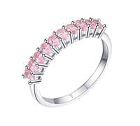 Wedding Ring Sets for Her, Ladies Wedding Rings Elegant with Pink Round Shape Created Morganite 9K White Gold Size J 1/2