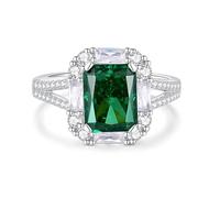 Wedding Ring, The Engagement Ring Elegant 2.5ct Lab Created Emerald with Moissanite 9K White Gold Size R 1/2