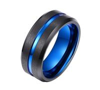 Wedding Ring Vintage, Tungsten Steel Rings Black Blue Size L 1/2 Matte Brushed 8mm Polished Groove Personalized Gifts for Mother Engagement Jewelry