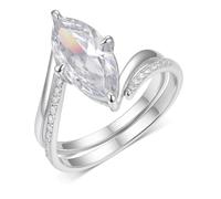Wedding Ring Women, Promise Ring to Myself Marquise 2 Ring Set White Gold with 3ct Moissanite Platinum 950 Size J 1/2
