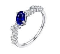 Wedding Rings 14K White Gold, Cute Rings for Women Elegant 4 Prong with Blue Oval Shape Lab Created Sapphire Size J 1/2