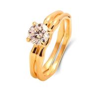 Wedding Rings for Her Gold, Womens Ring Hollow Out with 0.5ct Created Diamond 18.1K Yellow Gold Size I 1/2
