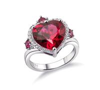Wedding Rings for Her Sterling Silver, Promise Ring Vintage Style Crown with Heart Shaped Created Ruby Silver Size V 1/2
