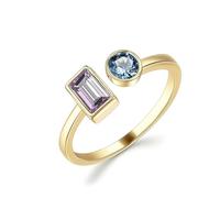 Wedding Rings for Women Gold 18K Real, Vintage Engagement Rings with Amethyst and Topaz Au750 18K Yellow Gold Band Size L 1/2