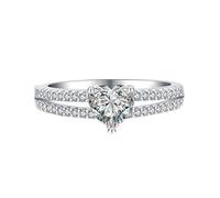 Wedding Rings for Women Moissanite, Promise Rings 9K White Gold Heart Shape Elegant Trendy Jewelry for Wife Size P 1/2