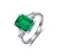 Wedding Rings for Women Sterling Silver, Simple Engagement Ring with 3 Stones 1.314ct Created Emerald Band Silver Fashion Trendy Size I 1/2