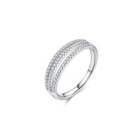 Wedding Rings Ladies, Pretty Rings Geometric Silver with Round Shape Lab Created Diamond Pt950 Size S 1/2