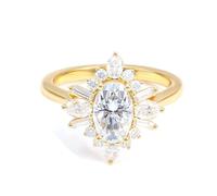 Wedding Rings Ladies, Rings for Me Sunflower with 2Ct Oval Shape Moissanite 18K Yellow Gold Size L 1/2