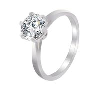 Wedding Rings Matching Cute Silver Rings 14K White Gold Moissanite 6 Prongs Solitary Round with 1Ct Moissanite Size S 1/2 Modern for Ladies Anniversary Jewelry