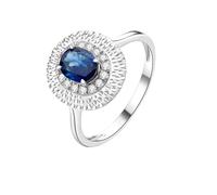 Wedding Rings, Silver Ring for Women Round with 0.8Ct 4 Claws Oval Shape Sapphire and Diamond 18K White Gold Size I 1/2
