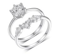 Wedding Rings Unique, Married Ring 2 Ring Set White Gold with Round Shape 1ct Moissanite Platinum 950 Size I 1/2