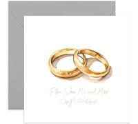 Wedding Rings Wedding Day Card for Couple - Mr and Mrs Gold Wedding Bands Greeting Card Design - Just Married Card for Friends and Family - Wedding Congratulations Card | Blank Inside with Envelope