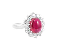 Wedding Rings White Gold 18K, Womens Ring Flower Shape with Oval Shape Created Ruby Size P 1/2